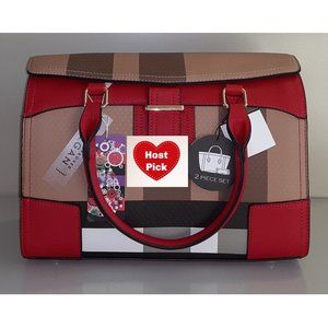 Red & Brown Handbag - 2-Piece Set - Vegan Leather handbag with companion purse